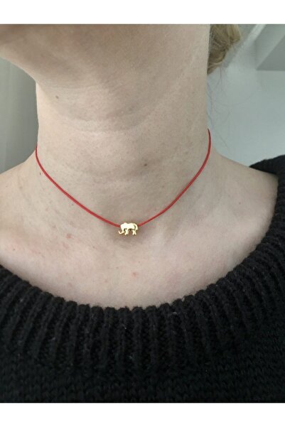 bygüneşaccessories Altın Kaplama Fil Detaylı Kırmızı İp Şans Kolyesi