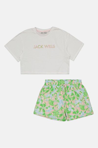 JACK WİLLS Kids Girl 2 Pc Graphic Printed Tee And Shorts Set, Multicolor