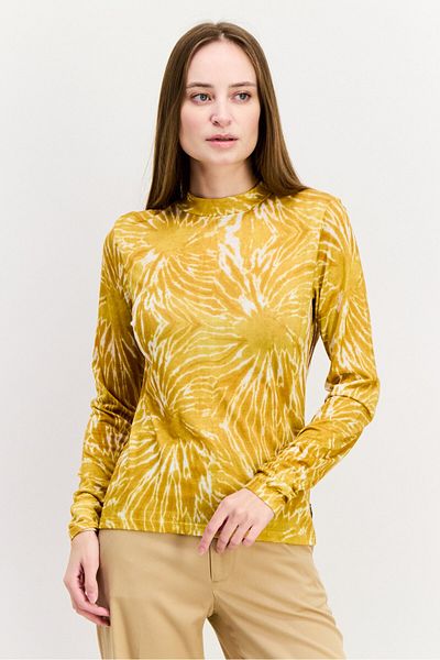 Scotch & Soda Women Round Neck Tie Dye Long Sleeve Top, Mustard
