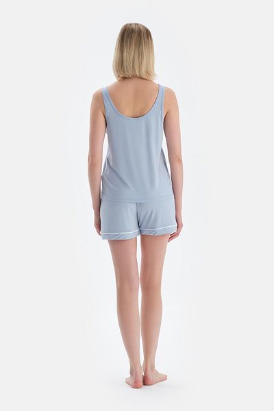 Dagi Set de pijamale cu pantaloni scurți modal cu decolteu în V albastru gheață