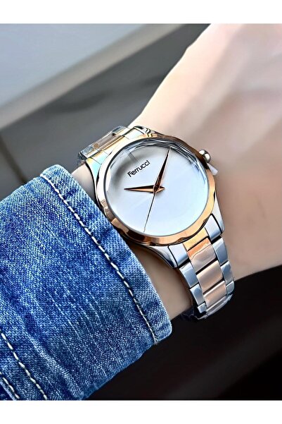 Ferrucci İki Renkli Kesme Camlı Kadın Metal Kordon Kol Saati