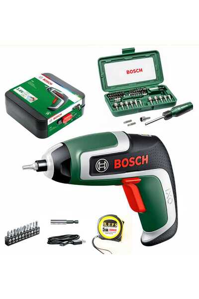 Bosch IXO 7 Akülü Mini Vidalama Makinesi , Bosch 46 Parça Cırcırlı Tornavida Seti ve Metre
