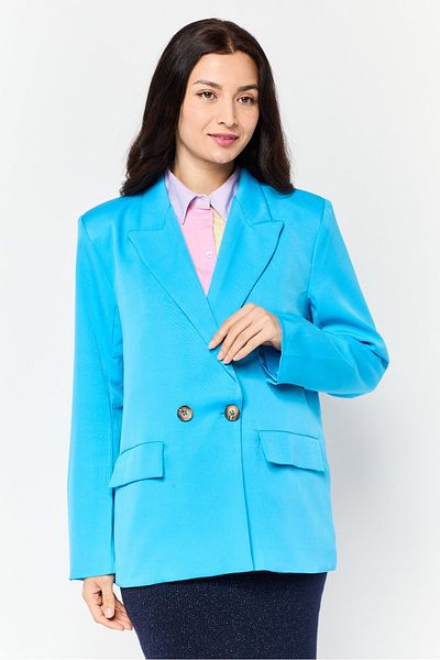 NaaNaa Women Petite Plain Semi Formal Blazer, Blue