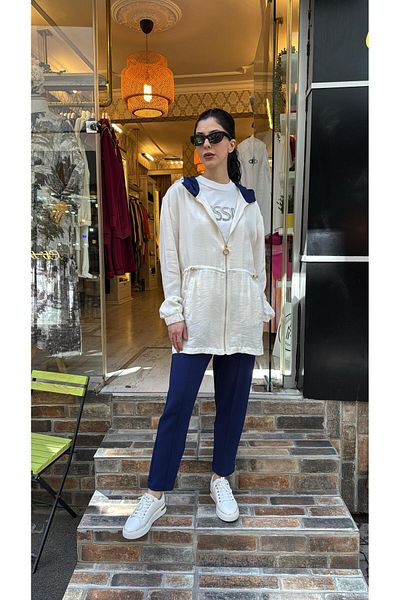 ceren irem boutique Shiny Suit - Ecru - Navy 4739 with Jacket