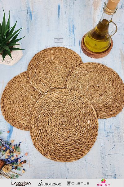 MONTESEV Decorative Wicker Trivet Pot Pan Teapot Rack Set 4 Pieces
