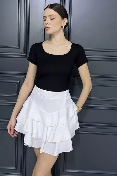 GÜLSELİ Fusta crem cu talie elastică