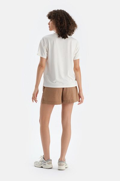 Dagi Ecru V-Neck Short Sleeve T-Shirt