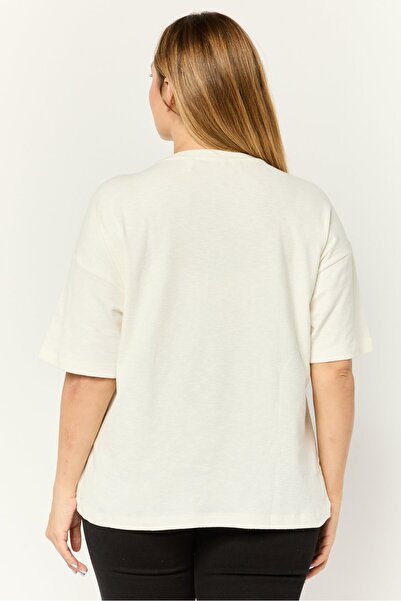 Esprit Women Crew Neck Short Sleeves Textured T-Shirt, Off White
