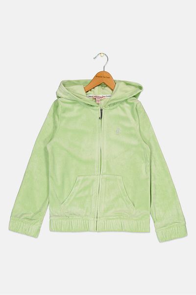 Juicy Couture Kids Girl Embroidered Logo Full Zip Hoodie, Paradise Green