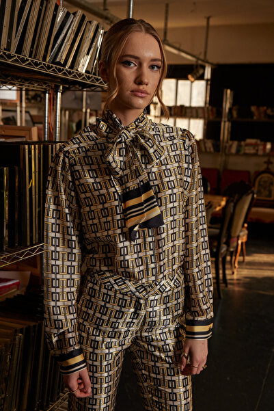 Mimya Sarı Zincir Desenli Bluz 3729