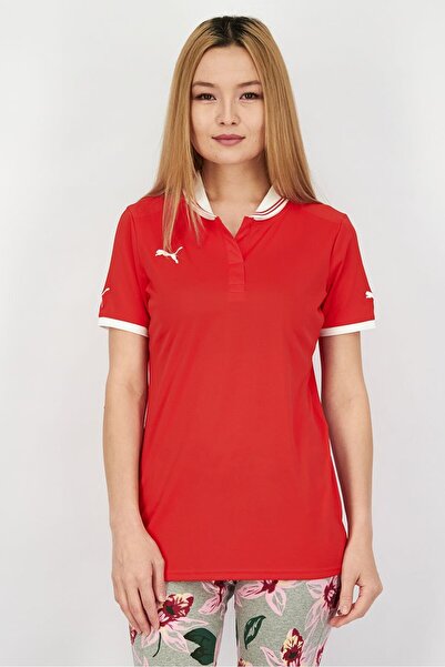Puma بلوزة رياضية نسائية بأكمام قصيرة للتدريب، باللونين الأحمر والأبيض