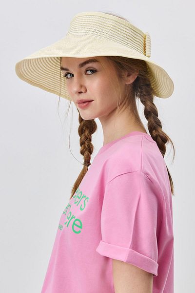 C&City Bow Detailed Visor Straw Hat Y8207 Ecru