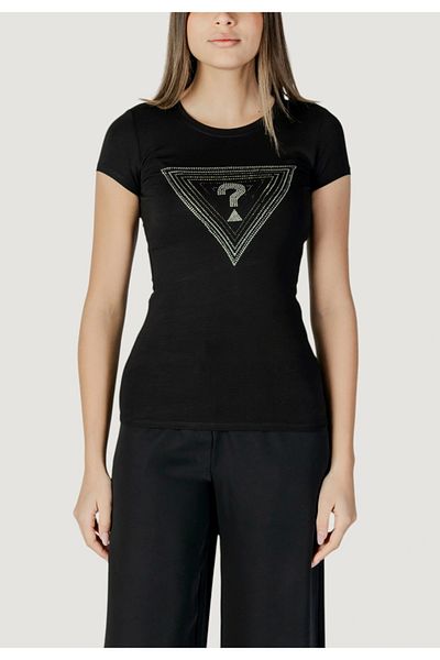 Guess Tricou negru pentru femei cu logo triunghi Ombré