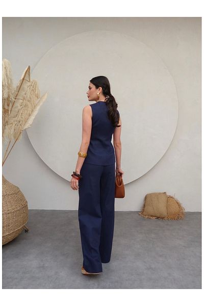 ESRAHELVACI Gold Buttoned Linen Trousers Set
