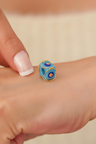 Bayar Gold 14 Ayar Altın Mavi Gözlü Küçük Boy Telkari Hülyam Boncuk