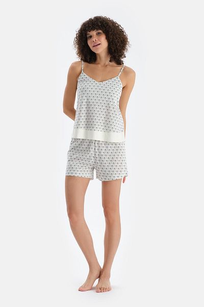 Dagi Set de pijamale cu pantaloni scurți cu decolteu în V verde deschis