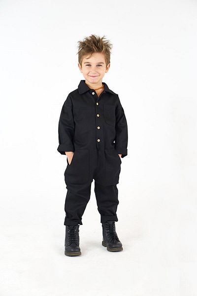 Catz Kids Black Gabardine Collar and Pocket Jumpsuit