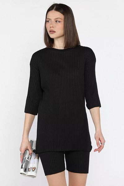 GÜLSELİ Black Crew Neck Half Sleeve Blouse Shorts Set of Two
