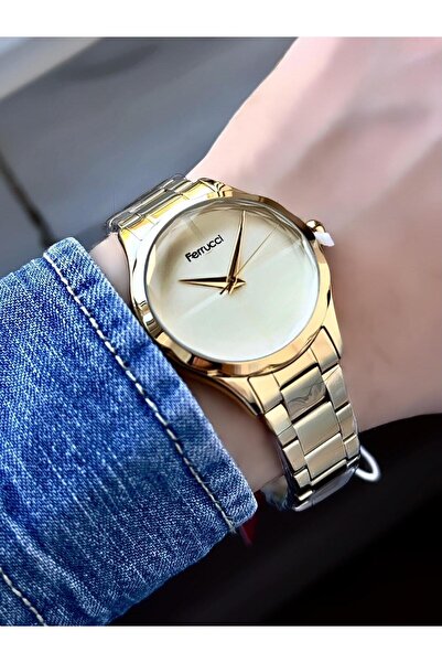 Ferrucci Gold Color Women's Metal Cord Wristwatch with Cut Glass