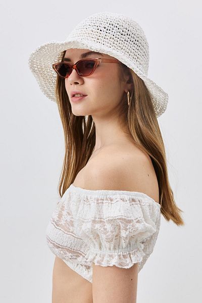 C&City White Hand Knitted Straw Hat Y8208