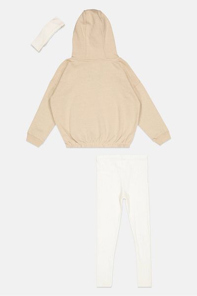 Fudo Kids Girl 3 Hooded Sweatshirt And Leggings Set, Beige