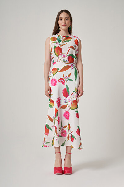 Mimya Fuşya Desenli Verev Etek 4713