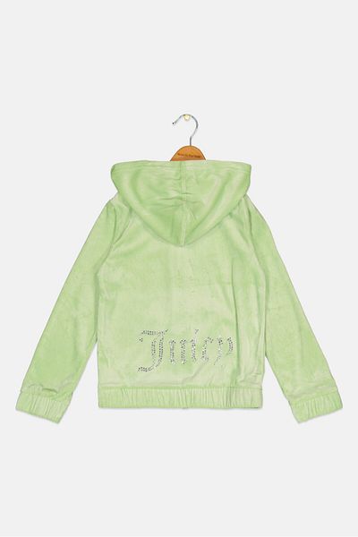 Juicy Couture Kids Girl Embroidered Logo Full Zip Hoodie, Paradise Green