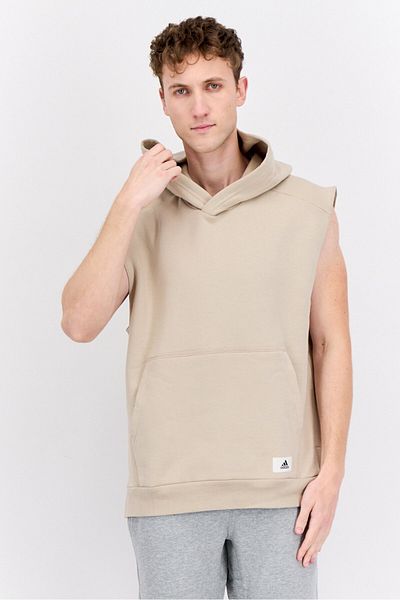 adidas Men Sportswear Fit Sleeveless Outdoor Hoodie, Taupe