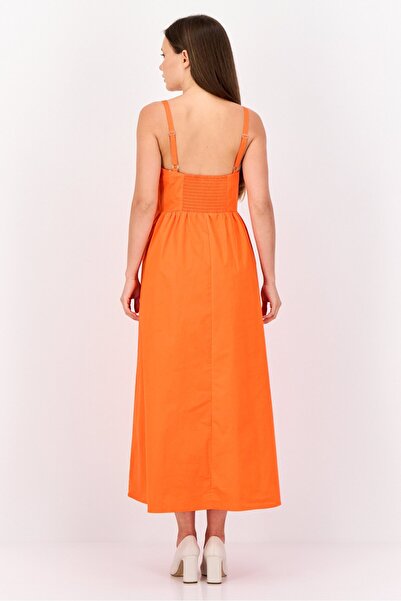 Esprit Women Pleated Poplin Midi Dress, Orange