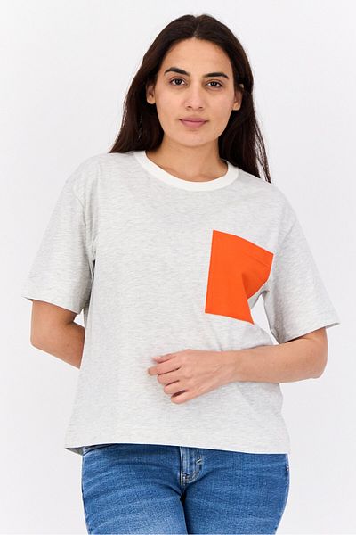 Esprit Women Ribbed Collar Short Sleeves Heather T-Shirts, Light Grey