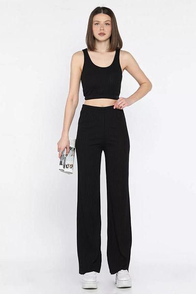 GÜLSELİ Black Women's Zero Sleeve Crop Top Blouse Pants Double Set