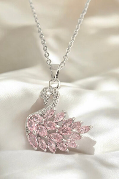 Elifsu Jewelry بجعة فضية اللون الزركون حجر الصلب قلادة