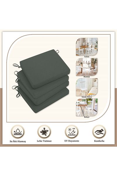 Evim Canvas Chair Cushion - 40 X 40 cm Stain Resistant Zippered Smoked Liquid Proof