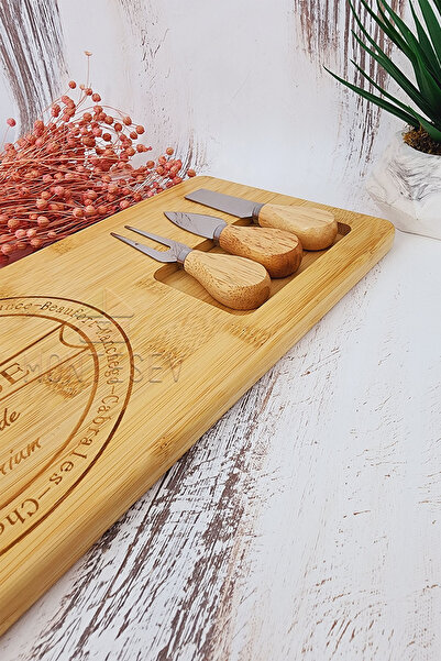 MONTESEV Bambu 4 Parça Kahvaltı Peynir Servis Sunum Tabağı Tahtası Kahvaltı Sunum Tahtası