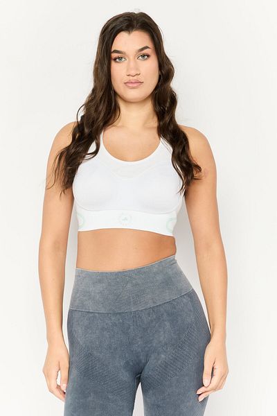 adidas Women Padded Brand Logo Sport Bra, White