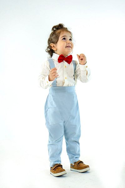 Catz Kids Baby Blue Harem Salopet + Cămașă In + Papion