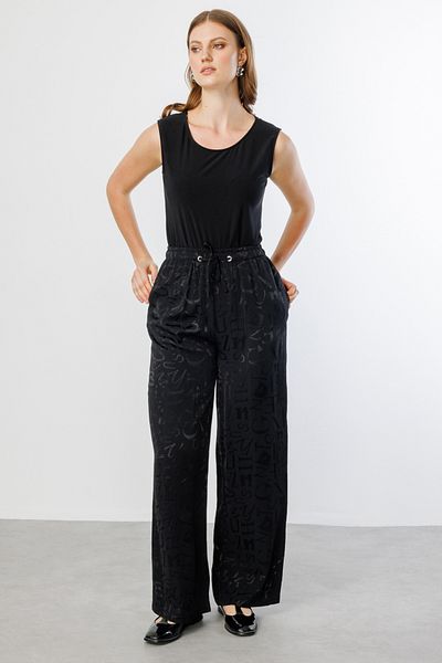 Mi Pret a Porter Mi Letter Patterned Wide Leg Trousers