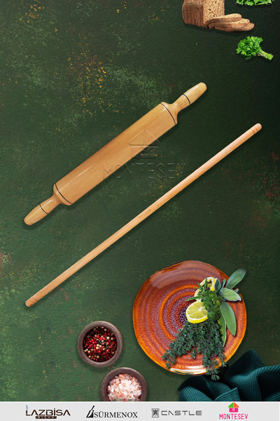 MONTESEV Zümrüt Serisi Ahşap Hamur Açma Oklavası Merdanesi Hamur Şekillendiri...