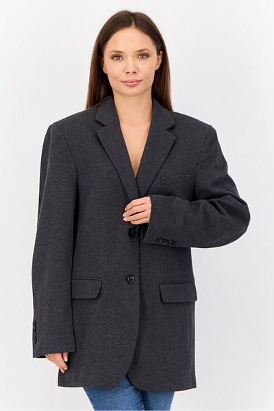 Esprit Women Oversized Textured Semi Formal Blazer, Dark Grey