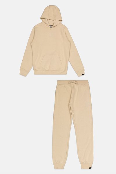 Ellesse Kids Boy 2 Pieces Brand Logo Hoodie And Jogger Pants Set, Beige