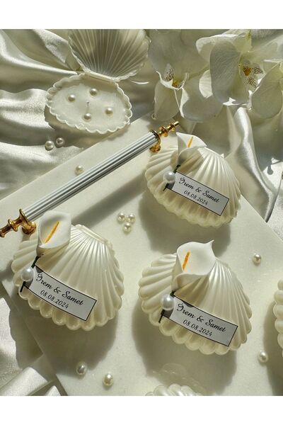 Gami Handmade İnci Detaylı Sedefli İstiridye Mum Söz, Nişan, Nikah, Doğum gün...