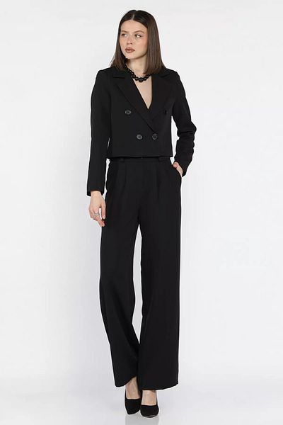 GÜLSELİ Black Women's Four Button Blazer Jacket Palazzo Pants Two Piece Set