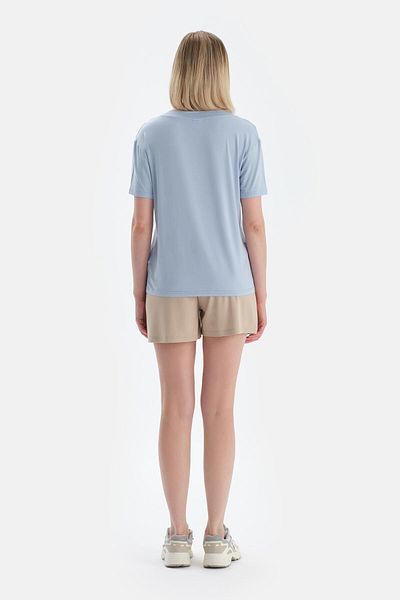 Dagi Tricou modal cu mânecă scurtă cu decolteu în V albastru gheață