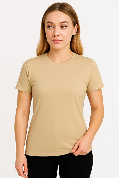 İpek Tekstil 100% Cotton Women's T-Shirt Solid Color Basic Combed Cotton Crew Neck