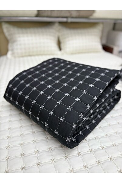 FİBELLA HOME COLLECTİON Çift Kişilik Kapitoneli Yatak Örtüsü Takımı - Pike Takımı - Siyah