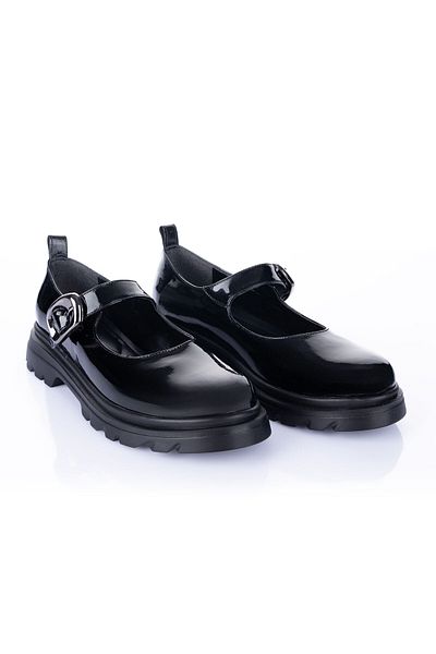 Getcho Staner Women's Buckle Patent Leather Black Ballerina Shoes