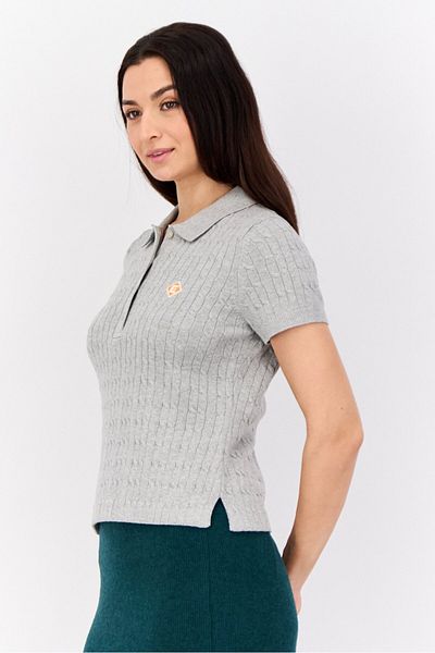 Esprit Women Short Sleeves Knitted Polo Shirts, Grey