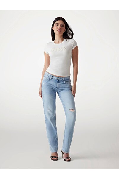 Guess SS PONY HAIR LOGO R5 TEE Γυναικείο λευκό μπλουζάκι W5GI42J1314-G012