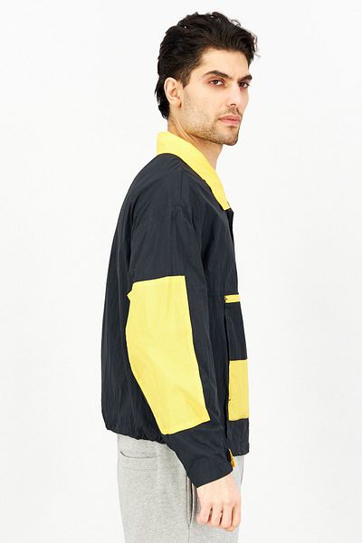 Aigle Men Spread Collar Long Sleeve Colorblock Windbreaker Jacket, Black