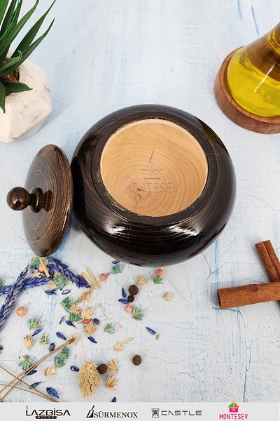 MONTESEV Wooden Covered Sugar Bowl, Salt Shaker, Spice Shaker, Snack Bowl, Covered Bowl